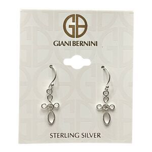 NEW Giani Bernini Crystal OPEN CROSS DROP EARRINGS 1.25" Sterling Silver Dangle
